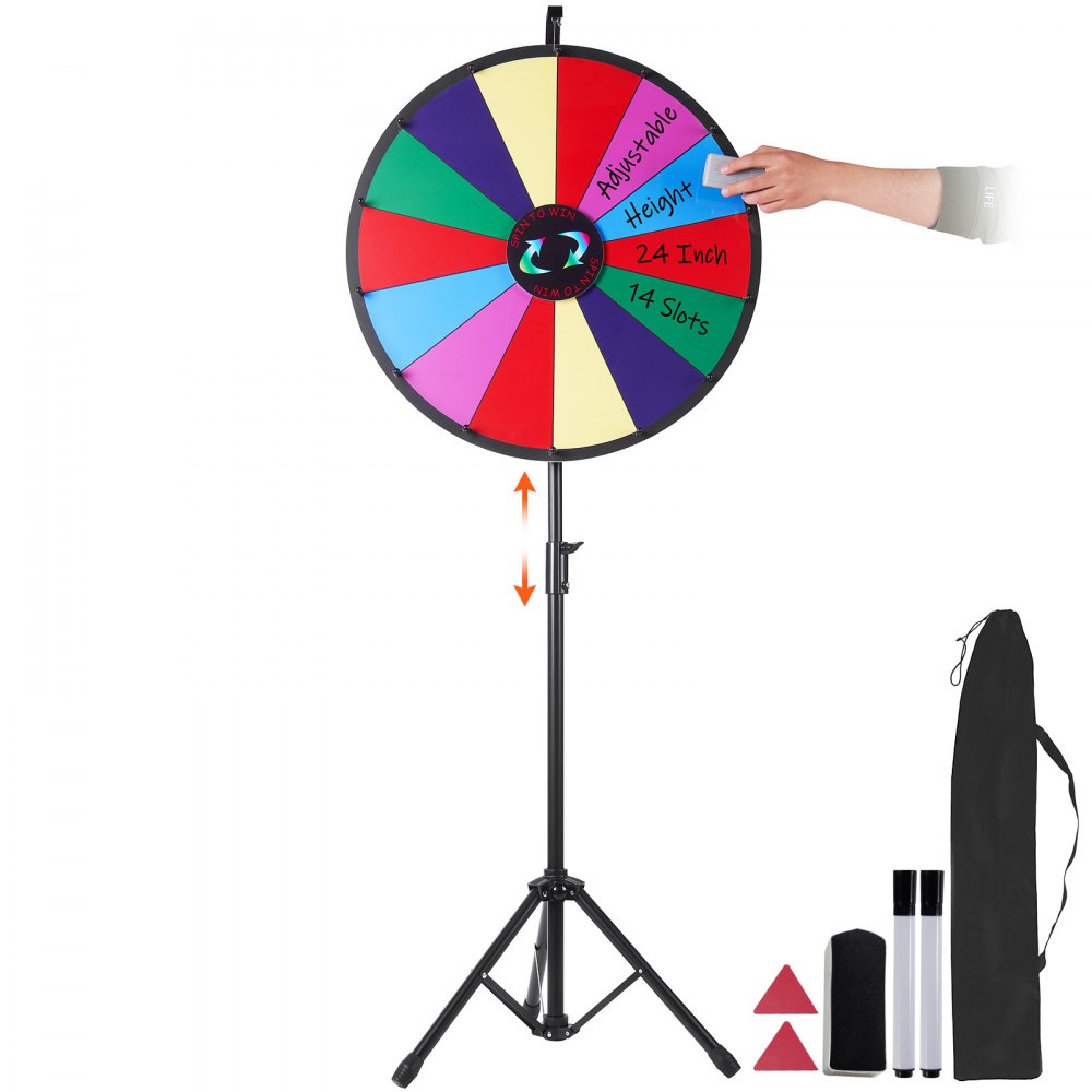 24 Inch Tabletop Color Prize Wheel with Folding Tripod Floor Stand 14 Slots Dry Erase