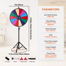 24 Inch Tabletop Color Prize Wheel with Folding Tripod Floor Stand 14 Slots Dry Erase