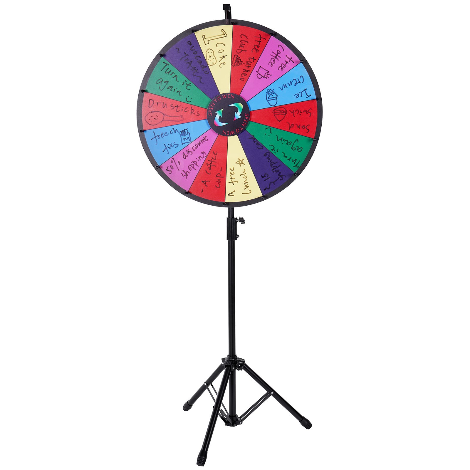VEVOR 24" värillinen palkintopyörä Kolmijalkainen lattiajalusta Värillinen palkintopyörä 14 aukkoa Dry Easy Fortune Spinner Fortune Spinning Game