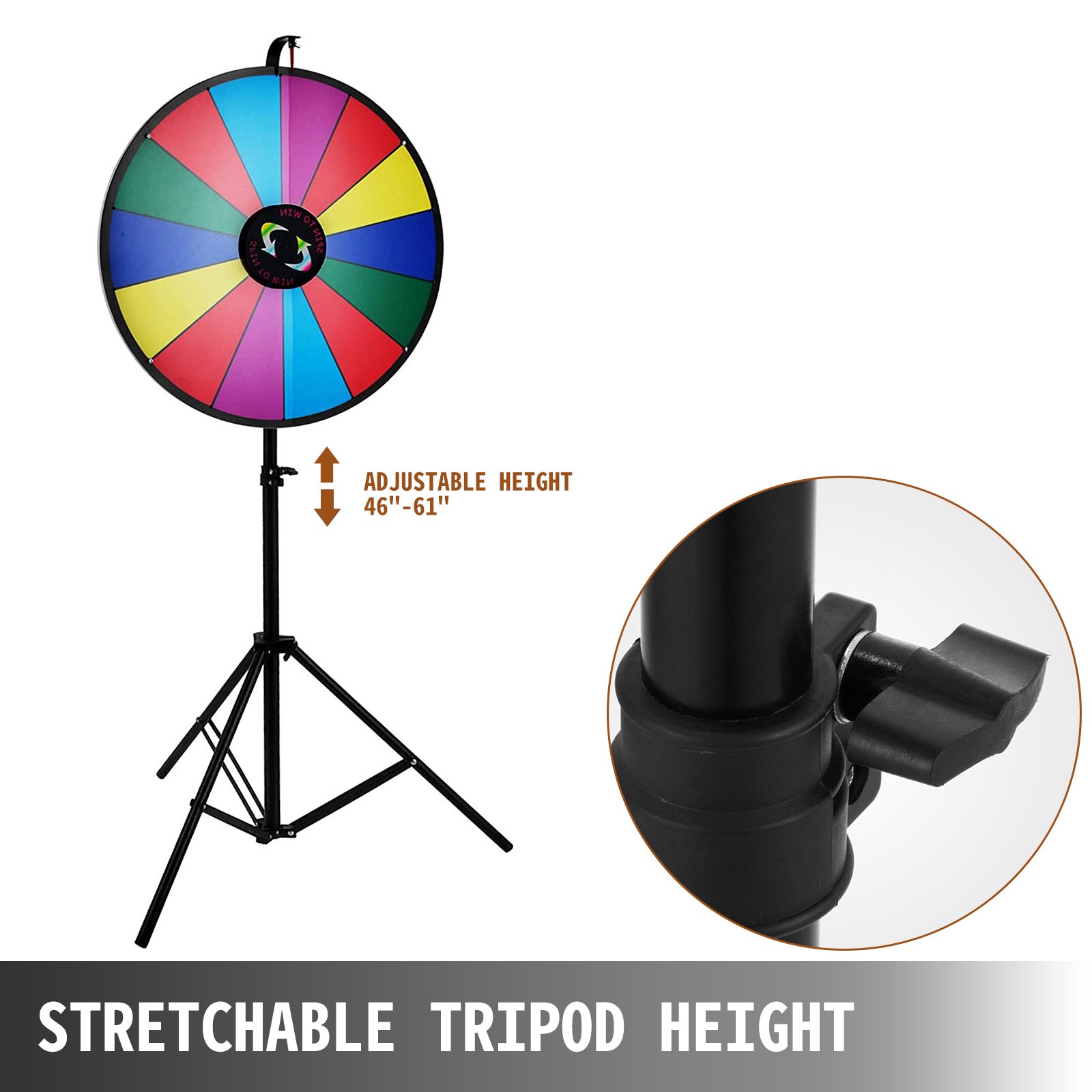 VEVOR 61 cm Color Prize Wheel Tripod Floor Stand Color Prize Wheel 14 Slots Dry Ease Fortune Spinner Fortune Spinning Game