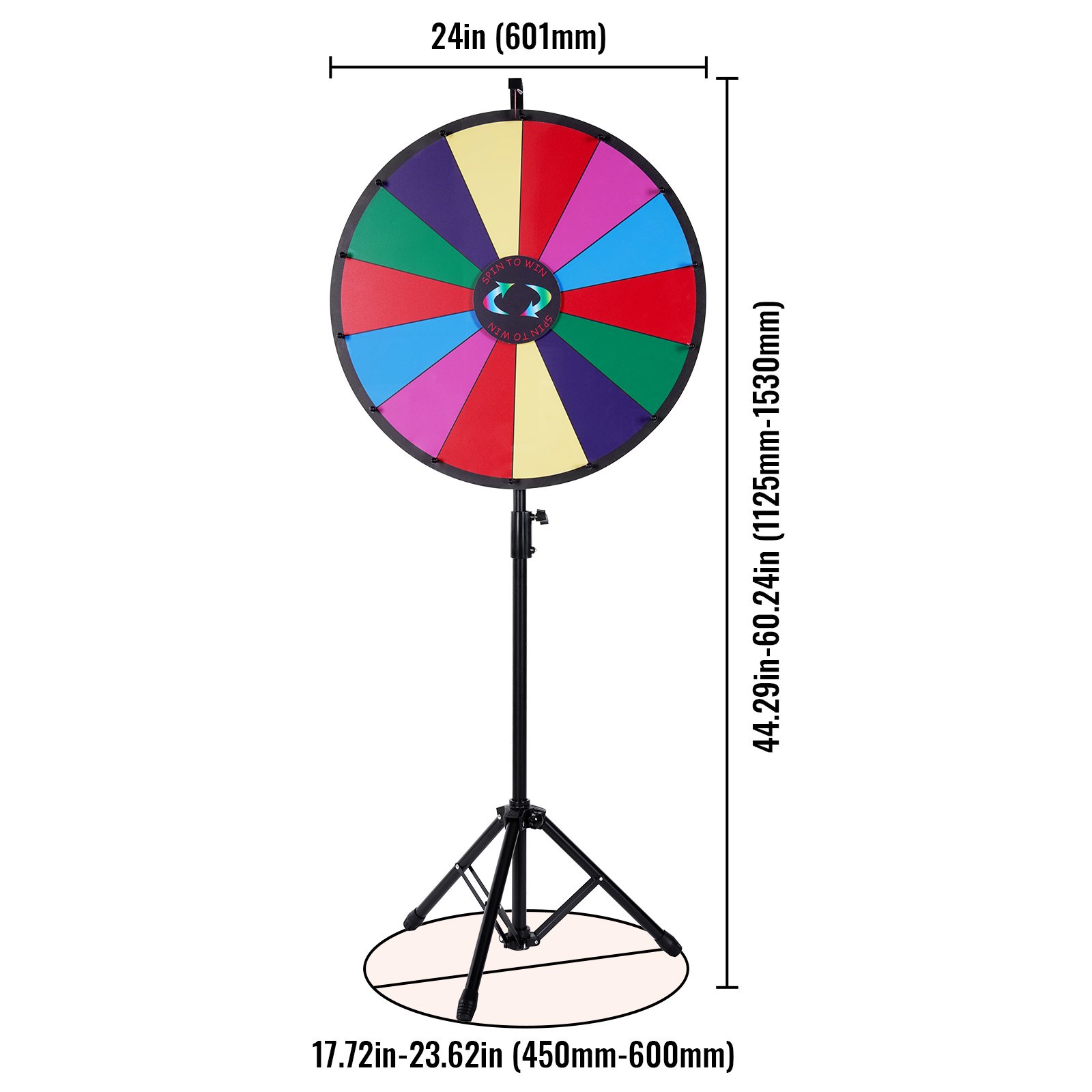 VEVOR 61 cm Color Prize Wheel Tripod Floor Stand Color Prize Wheel 14 Slots Dry Ease Fortune Spinner Fortune Spinning Game