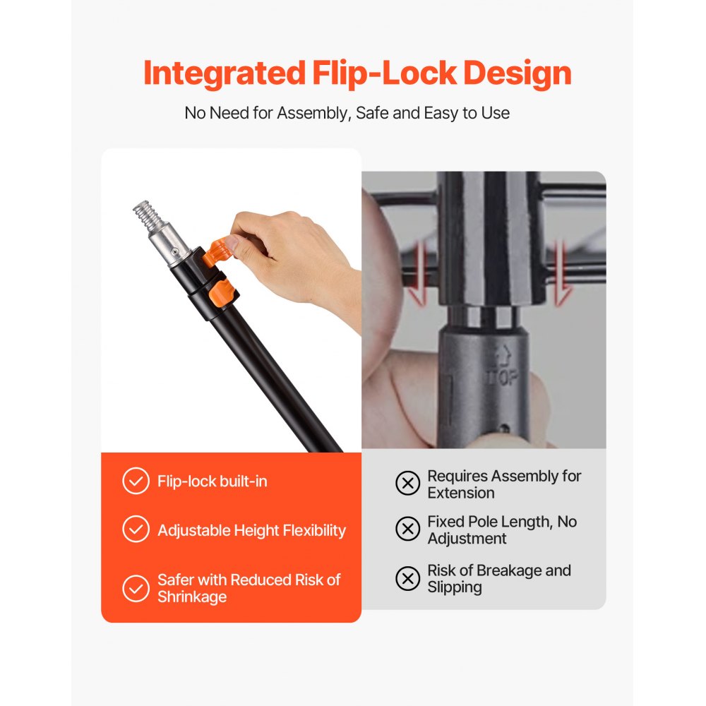 VEVOR Telescopic Extension Pole, 1.76-4 FT Multi-Purpose Extendable Pole, Sturdy Aluminum Alloy Paint Pole Extension with Flip-Lock Design, High Reach Roller Stick for Painting, Dusting and Cleaning