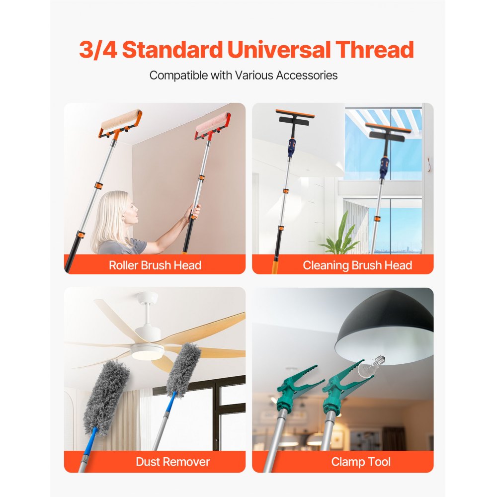 VEVOR Telescopic Extension Pole, 1.76-4 FT Multi-Purpose Extendable Pole, Sturdy Aluminum Alloy Paint Pole Extension with Flip-Lock Design, High Reach Roller Stick for Painting, Dusting and Cleaning
