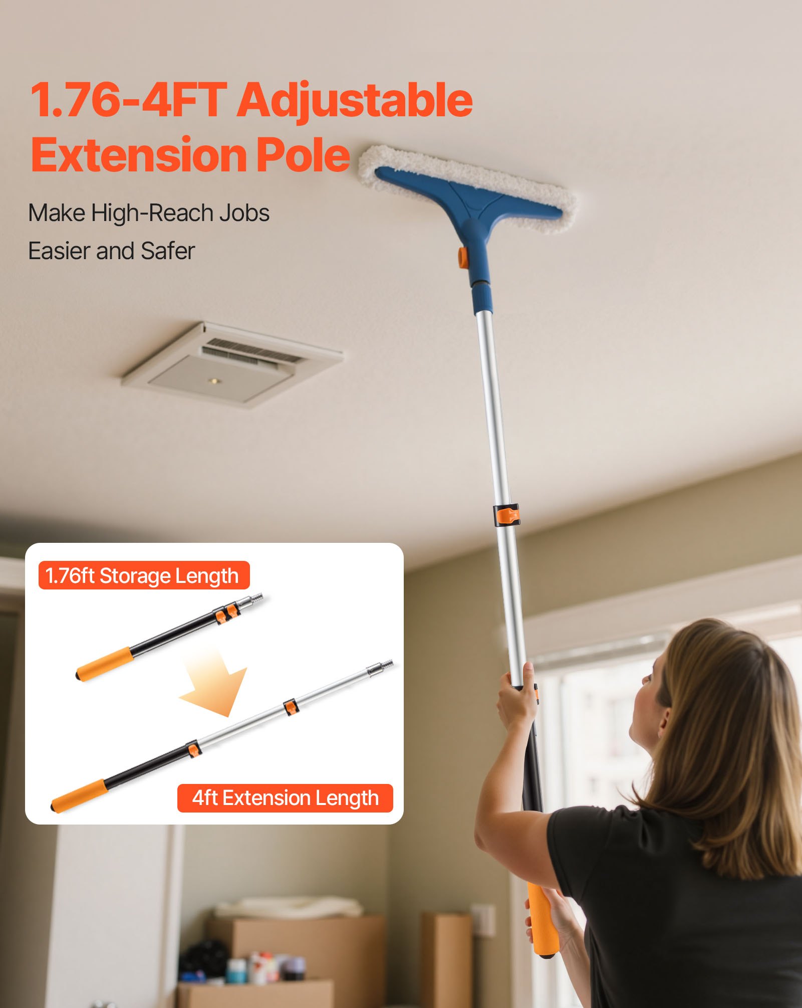 VEVOR Telescopic Extension Pole, 1.76-4 FT Multi-Purpose Extendable Pole, Sturdy Aluminum Alloy Paint Pole Extension with Flip-Lock Design, High Reach Roller Stick for Painting, Dusting and Cleaning