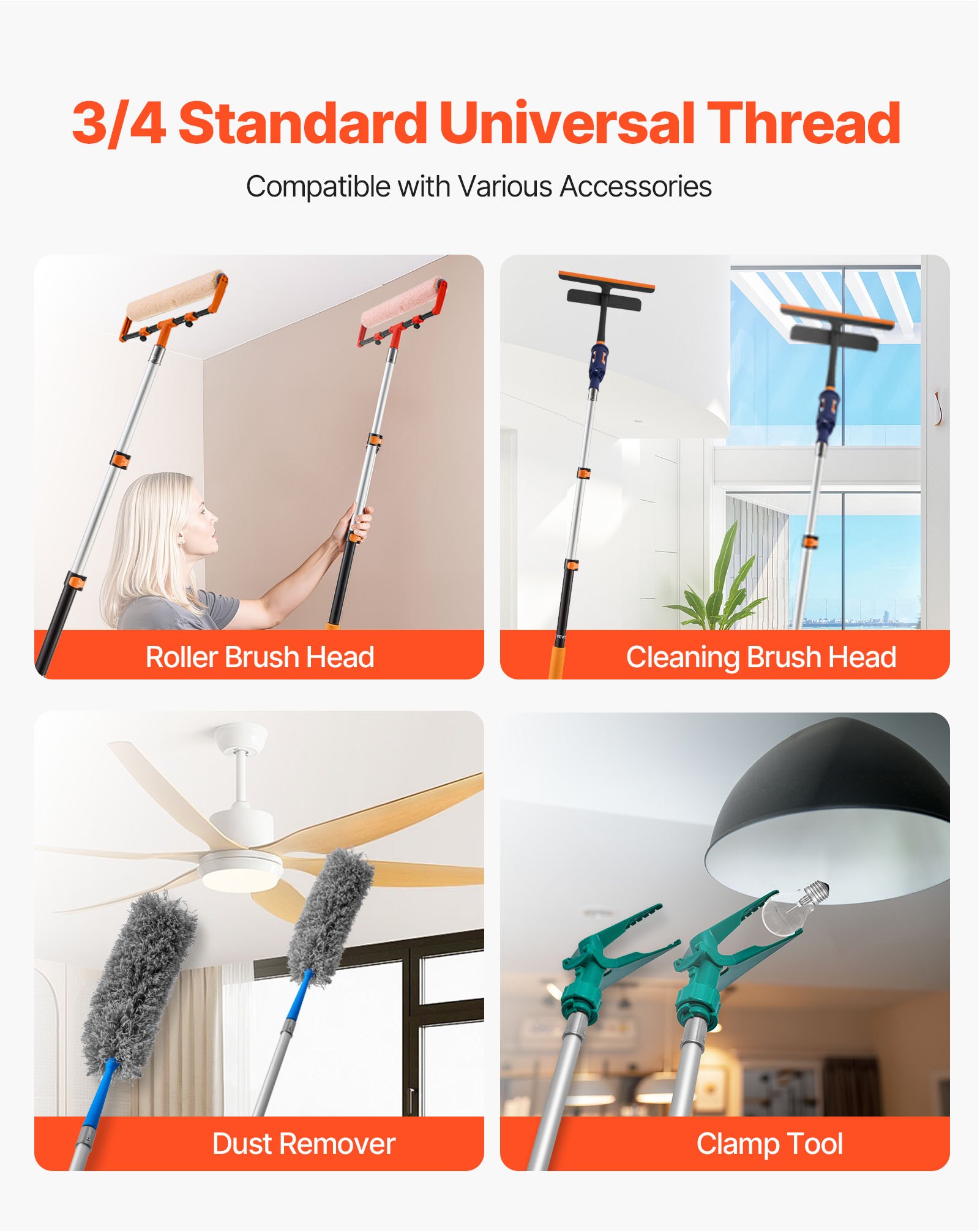 VEVOR Telescopic Extension Pole, 1.76-4 FT Multi-Purpose Extendable Pole, Sturdy Aluminum Alloy Paint Pole Extension with Flip-Lock Design, High Reach Roller Stick for Painting, Dusting and Cleaning