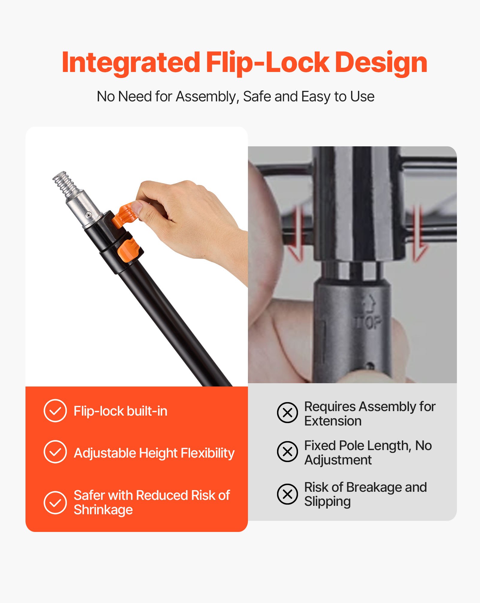 VEVOR Telescopic Extension Pole, 1.76-4 FT Multi-Purpose Extendable Pole, Sturdy Aluminum Alloy Paint Pole Extension with Flip-Lock Design, High Reach Roller Stick for Painting, Dusting and Cleaning