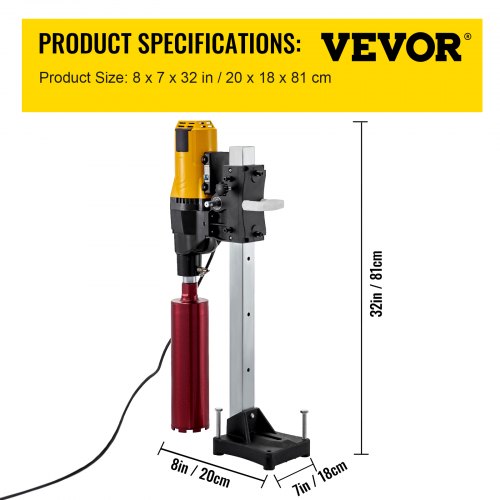 VEVOR 255mm Diamond Core Drill Concrete Drill Machine 4450W Wet & Vacuum core Drilling Rig Stand & Drilling bits