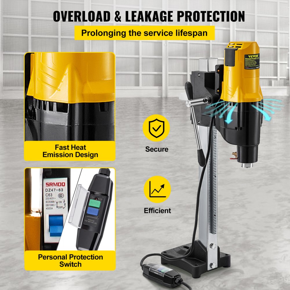 VEVOR Diamond Coring Machine, 4450W Reinforced Concrete Core Drill, 0-580RPM Diamond Drill, Max. Diam 10in Core Drilling Machine, Diamond Core Drilling Rig w/Parts for Concrete, Red Brick and Marble