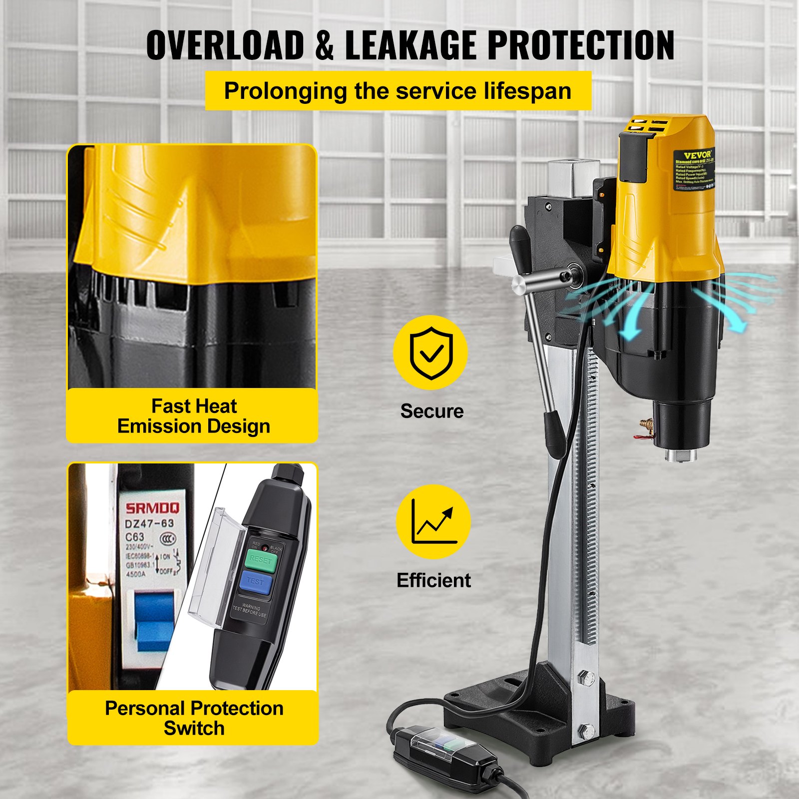 VEVOR Diamond Coring Machine, 4450W Reinforced Concrete Core Drill, 0-580RPM Diamond Drill, Max. Diam 10in Core Drilling Machine, Diamond Core Drilling Rig w/Parts for Concrete, Red Brick and Marble