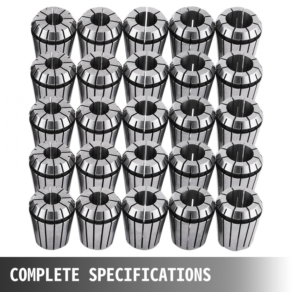 VEVOR er32 collet set in a grid layout displaying complete specifications.