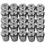 VEVOR er32 collet set arranged in rows facing upward, showcasing 25 silver collets.