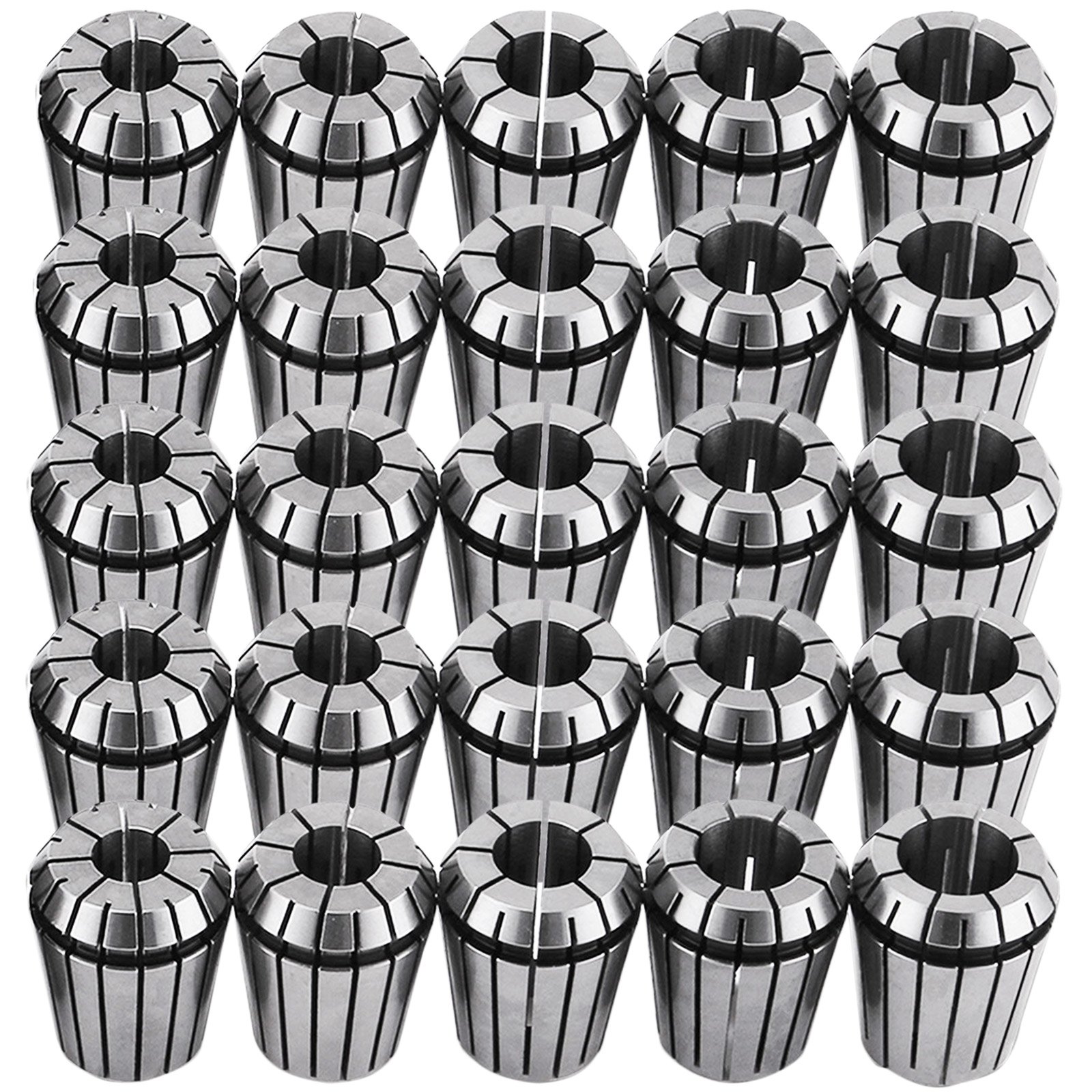 shiny VEVOR er32 collet set with 25 precision collets.
