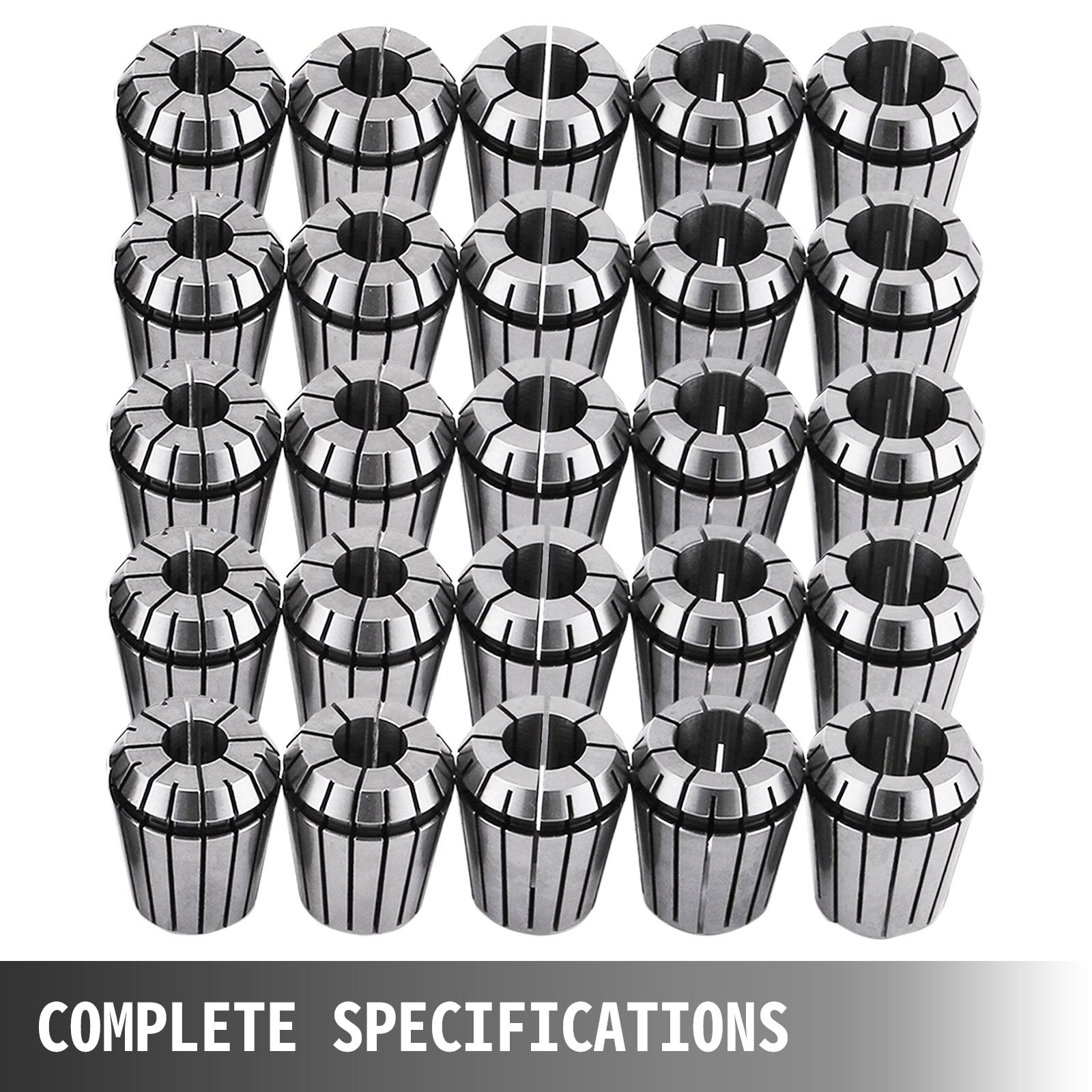 VEVOR er32 collet set in a grid layout displaying complete specifications.