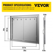 VEVOR Double Access Door 26" Outdoor Kitchen / BBQ Island 304 Stainless Steel