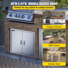 VEVOR Outdoor Kitchen Access 26"x 24" Wall Construction Stainless Steel Flush Mount for BBQ Island, 26inch x 24inch, Double Door