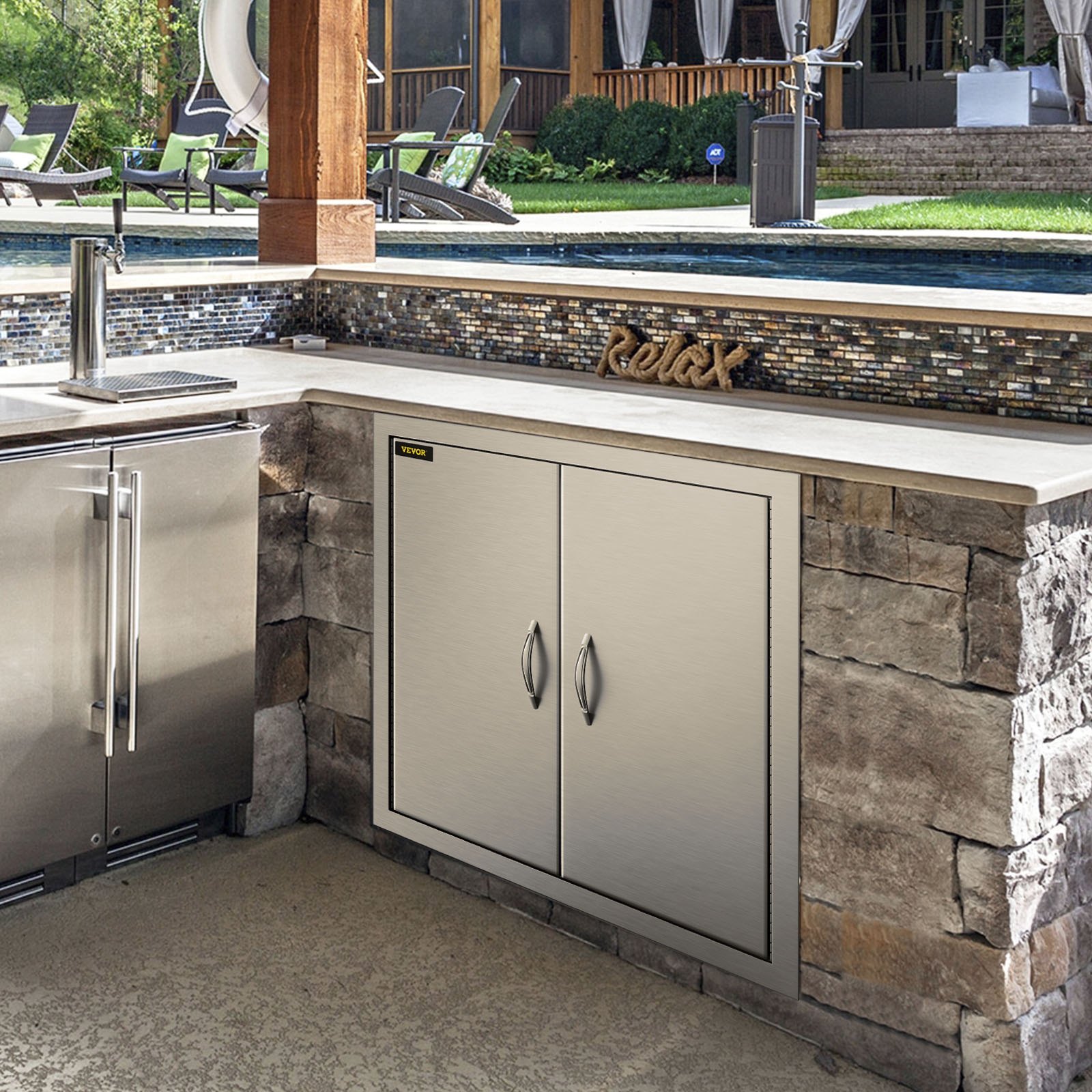 VEVOR Double Access Door 26" Outdoor Kitchen / BBQ Island 304 Stainless Steel