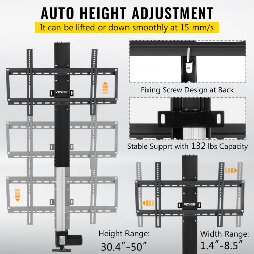VEVOR Motorized TV Lift Stroke Length 20 Inches Motorized TV Mount Fit for 28-32" TV Lift with Remote Control Height Adjustable Load Capacity 132 Lbs Wireless Remote Control