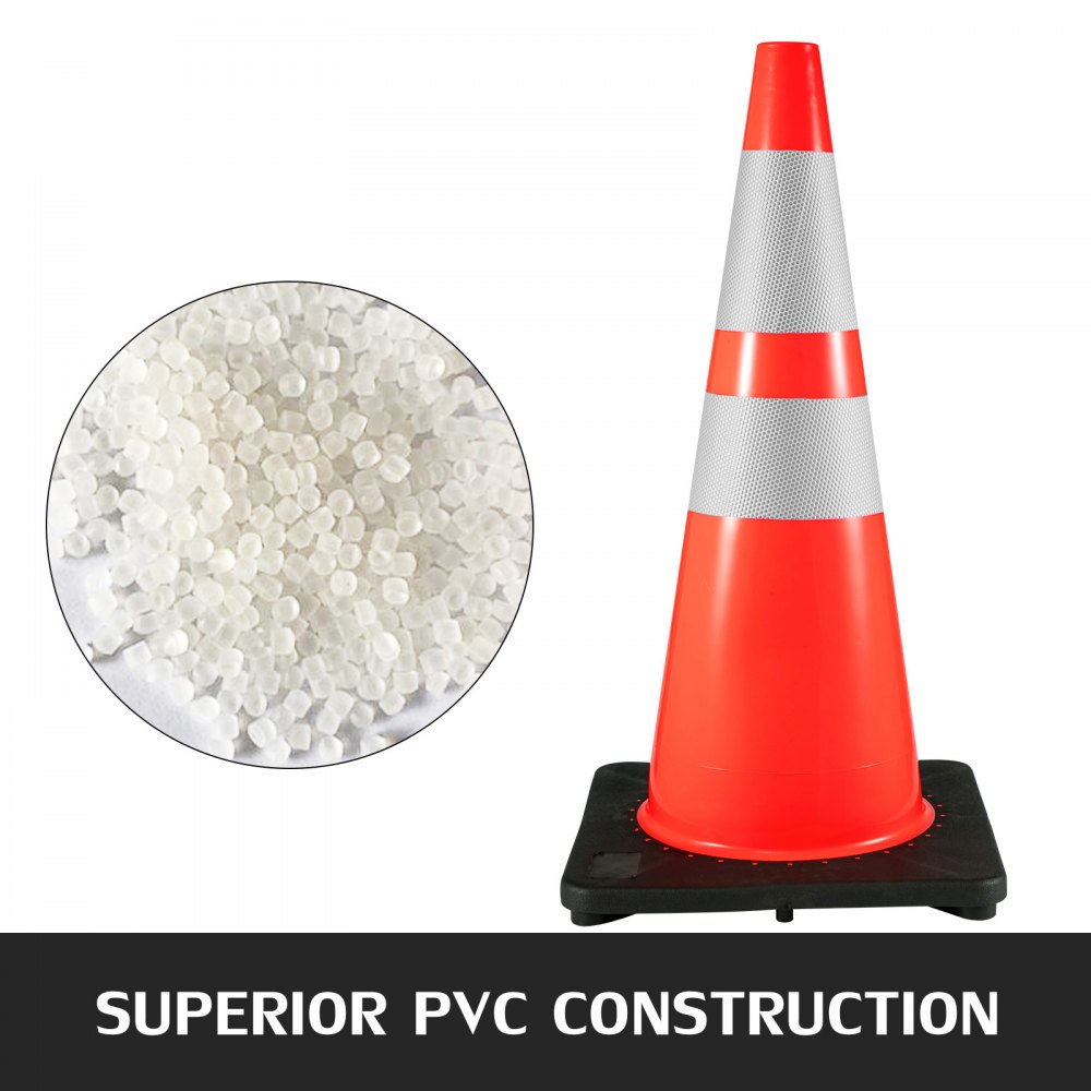 VEVOR 6Pack 28" Traffic Cones, Safety Road Parking Cones with Black Weighted Base, PVC Orange Traffic Safety Cones, Hazard Cones Reflective Collars for Construction Traffic Parking