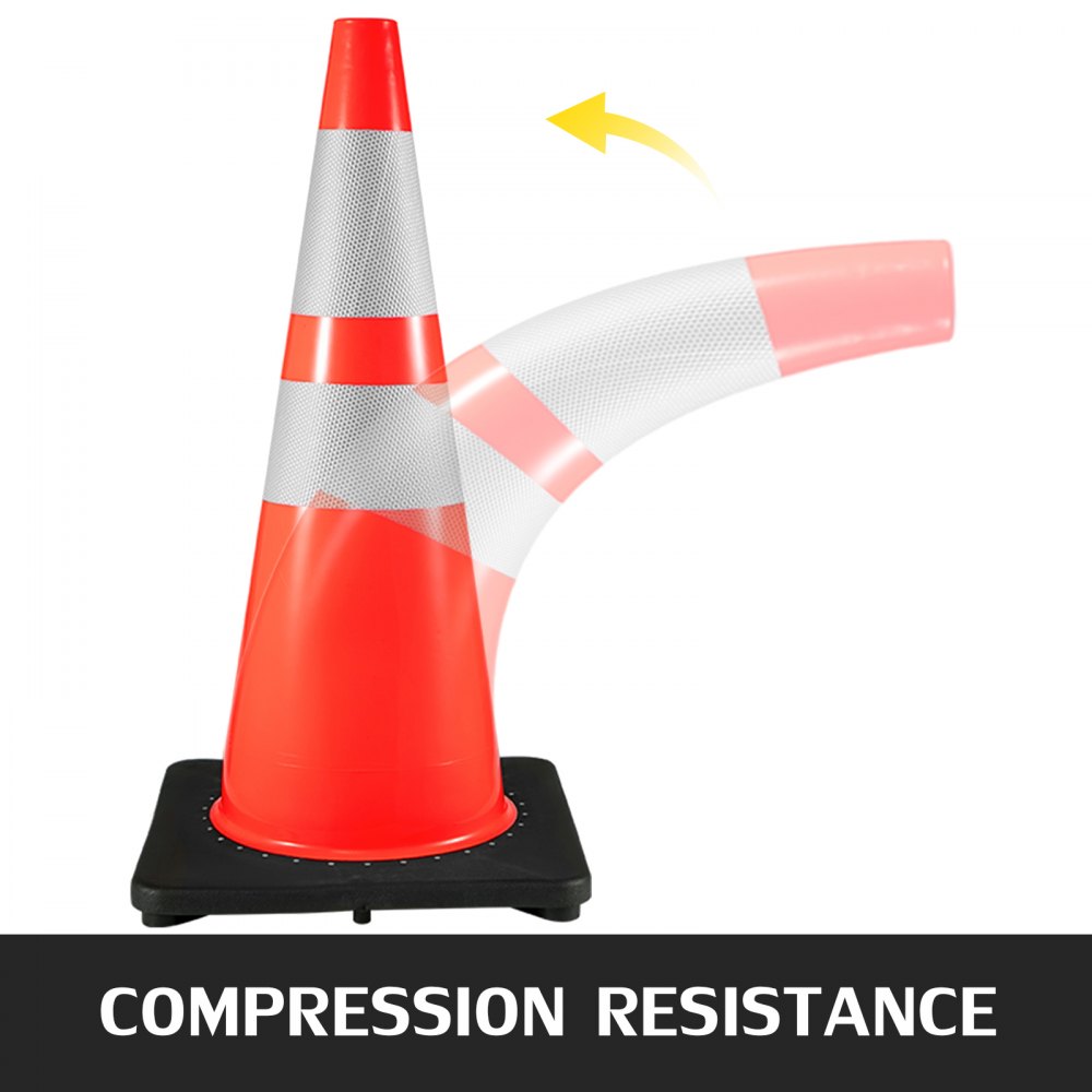 VEVOR 6Pack 28" Traffic Cones, Safety Road Parking Cones with Black Weighted Base, PVC Orange Traffic Safety Cones, Hazard Cones Reflective Collars for Construction Traffic Parking