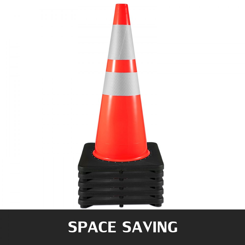 VEVOR 6Pack 28" Traffic Cones, Safety Road Parking Cones with Black Weighted Base, PVC Orange Traffic Safety Cones, Hazard Cones Reflective Collars for Construction Traffic Parking