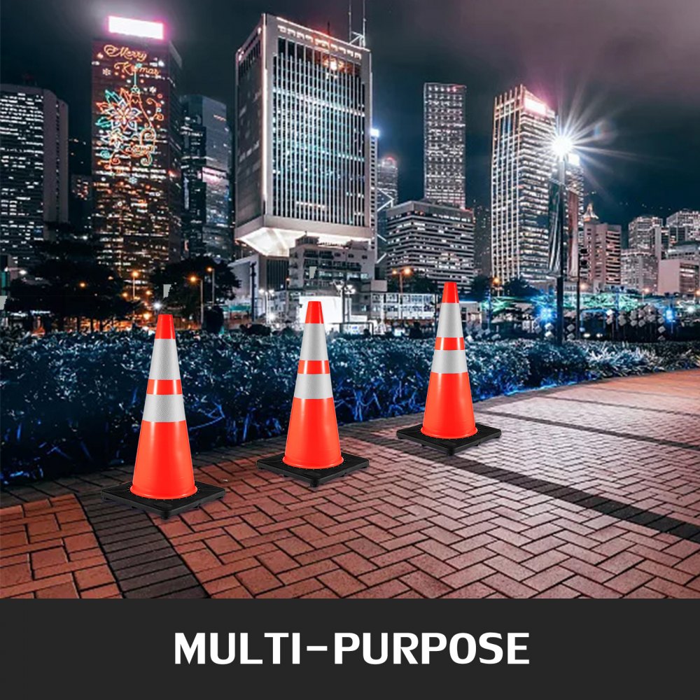 VEVOR 6Pack 28" Traffic Cones, Safety Road Parking Cones with Black Weighted Base, PVC Orange Traffic Safety Cones, Hazard Cones Reflective Collars for Construction Traffic Parking