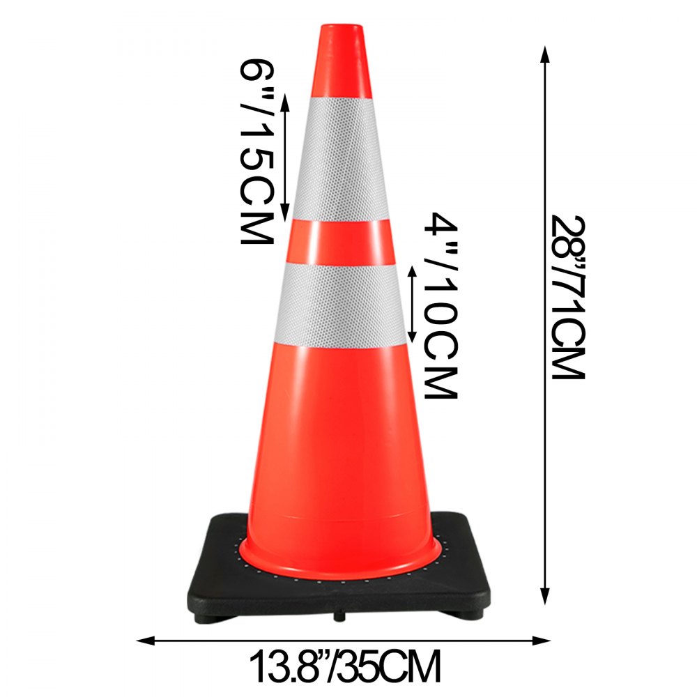 VEVOR 6Pack 28" Traffic Cones, Safety Road Parking Cones with Black Weighted Base, PVC Orange Traffic Safety Cones, Hazard Cones Reflective Collars for Construction Traffic Parking