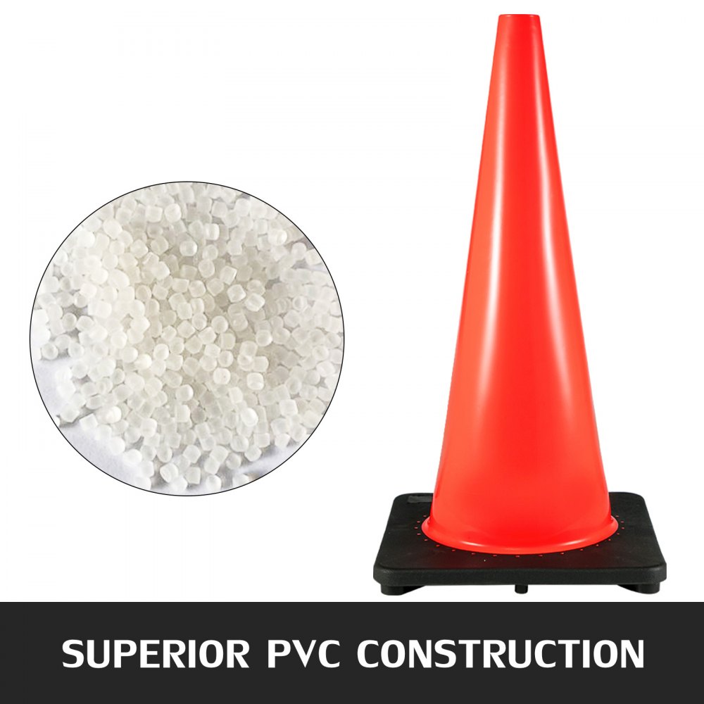 VEVOR 8 conos de tráfico, conos de estacionamiento de seguridad de 28 pulgadas, conos de construcción de peligro con base negra ponderada, cono de seguridad de tráfico naranja de PVC para estacionamiento en el hogar