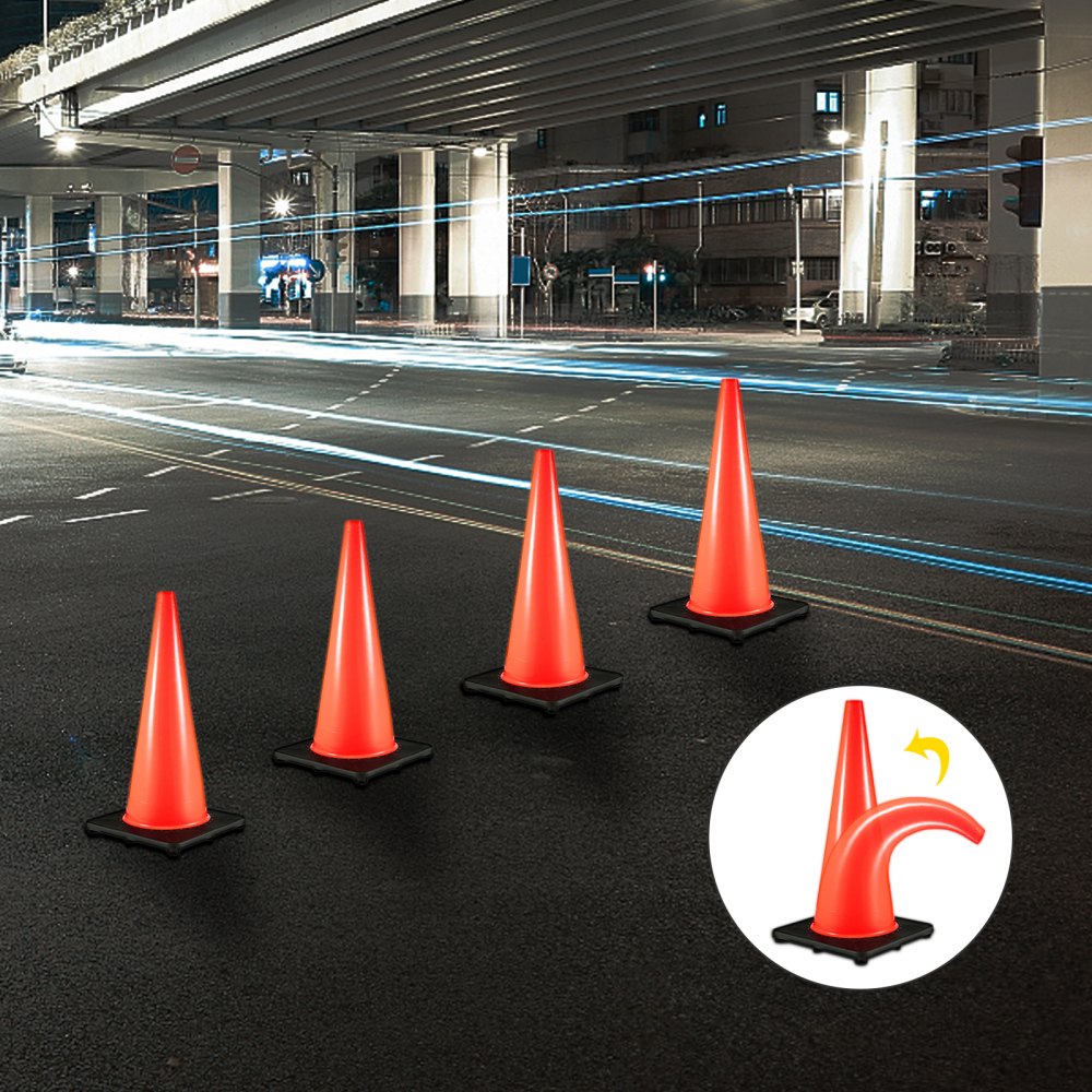 VEVOR 8 conos de tráfico, conos de estacionamiento de seguridad de 28 pulgadas, conos de construcción de peligro con base negra ponderada, cono de seguridad de tráfico naranja de PVC para estacionamiento en el hogar
