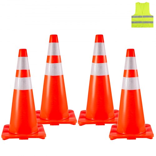28" Traffic Safety Parking Cones 4 Warning Roads Construction Reflective Collars