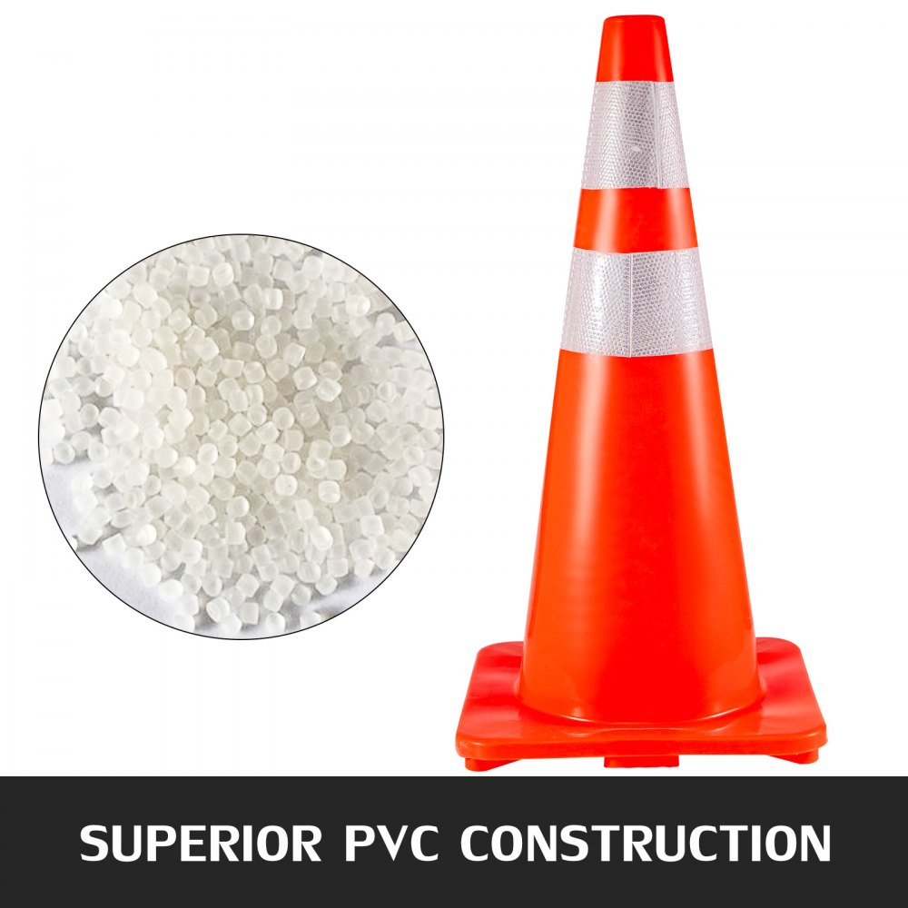 VEVOR 6Pack Traffic Cones, 28\"Safety Cones, PVC Orange Traffic Safety Cone with Reflective Collar, for Road Parking Training Cones