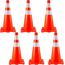 VEVOR 6Pack Traffic Cones, 28\"Safety Cones, PVC Orange Traffic Safety Cone with Reflective Collar, for Road Parking Training Cones