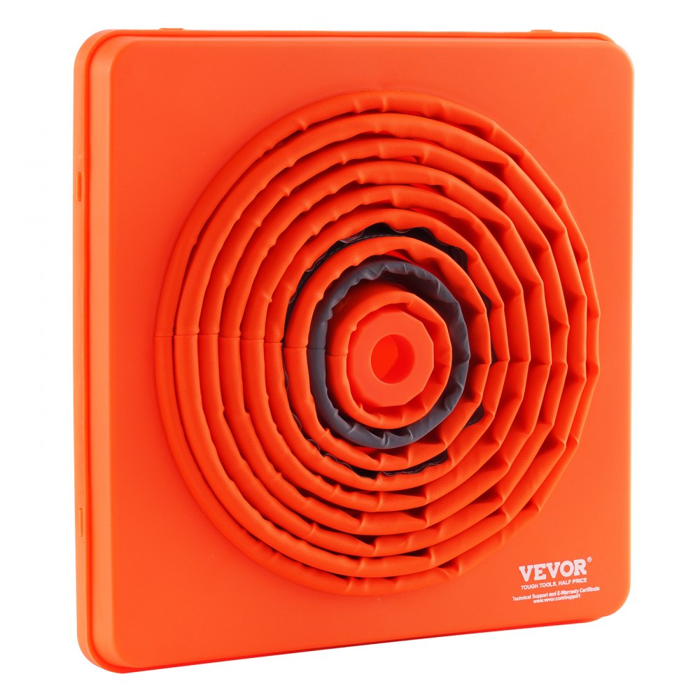 collapsible orange VEVOR safety cone folded in a compact square case.