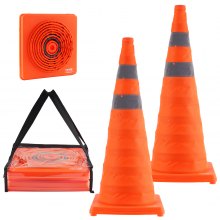 VEVOR Safety Cones, 2 Pack 28 inch Collapsible Traffic Cones, Construction Cones with Reflective Collars, Wide Base and A Storage Bag, for Traffic Control, Driving Training, Parking Lots