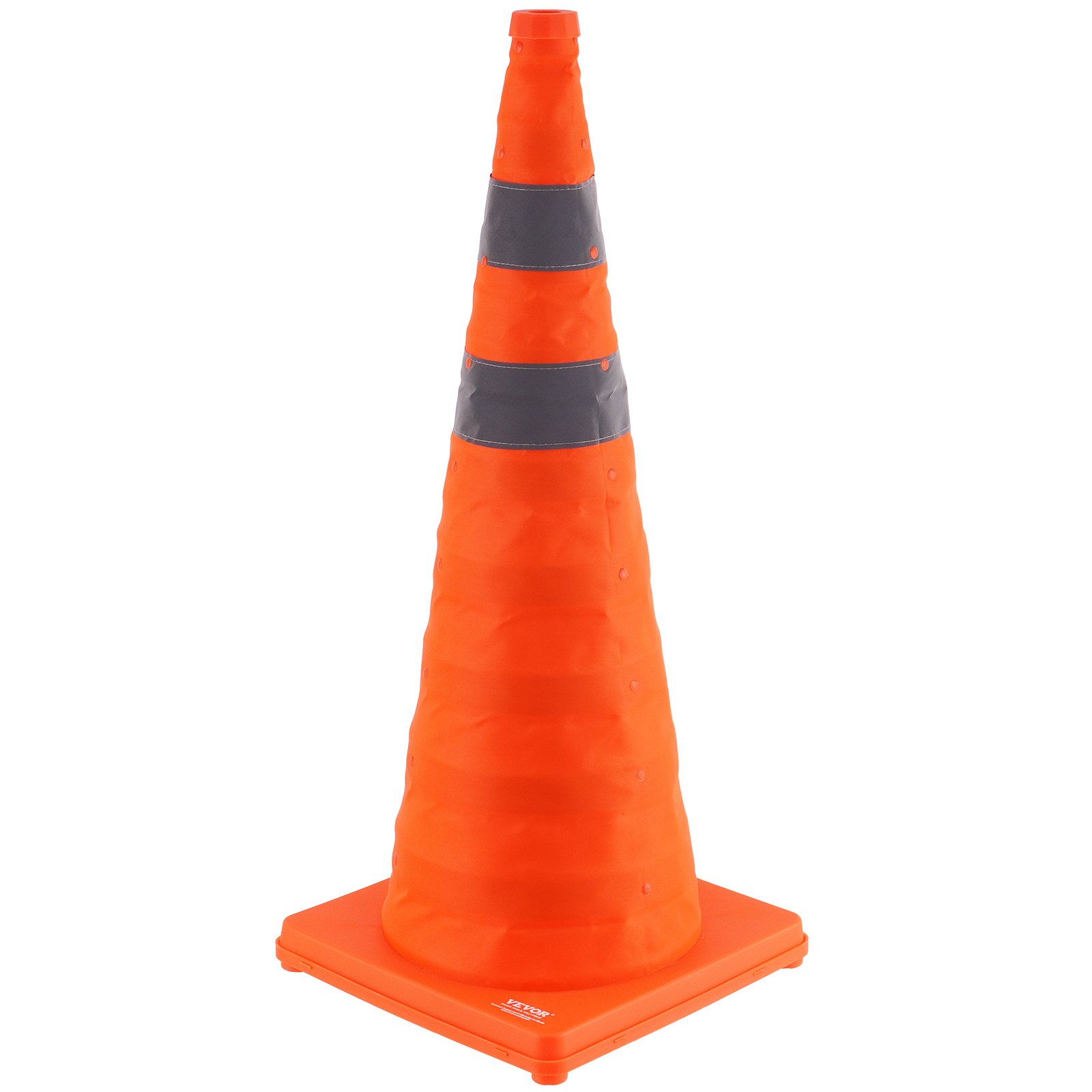bright orange cone with reflective bands and a stable square base, VEVOR safety cones.