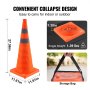 VEVOR Safety Cones, 4 Pack 28 inch Collapsible Traffic Cones, Construction Cones with Reflective Collars, Wide Base and A Storage Bag, for Traffic Control, Driving Training, Parking Lots