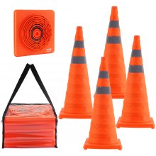 VEVOR Safety Cones, 4 Pack 28 inch Collapsible Traffic Cones, Construction Cones with Reflective Collars, Wide Base and A Storage Bag, for Traffic Control, Driving Training, Parking Lots
