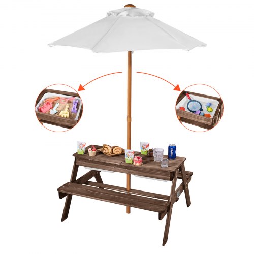 kids patio umbrella canada HONEY JOY Picnic Table, 4 in 1 Cedar Wooden Sand & Water Table w/ 3 Removable Box & Umbrella, Kids Picnic Tables for Outdoors Backyard Garden, Toddler Furniture Set in lower shelves neatly house the included crate and caddy Zimtown Outdoor Child Picnic Set,