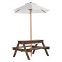 VEVOR Kids Picnic Table with Umbrella, 3-in-1 Sand & Water Table, Outdoor Wooden Table and Bench Set with 2 Trays, 4-People Patio Dining Furniture for Garden, Backyard and Porch (Walnut)