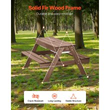 Picnic Table Wooden Tables and Bench Set with Umbrella Garden Indoor Outdoor