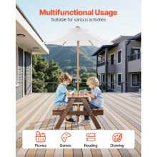 Picnic Table Wooden Tables and Bench Set with Umbrella Garden Indoor Outdoor