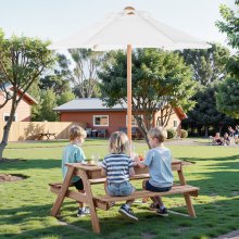 Picnic Table Wooden Tables and Bench Set with Umbrella Garden Indoor Outdoor
