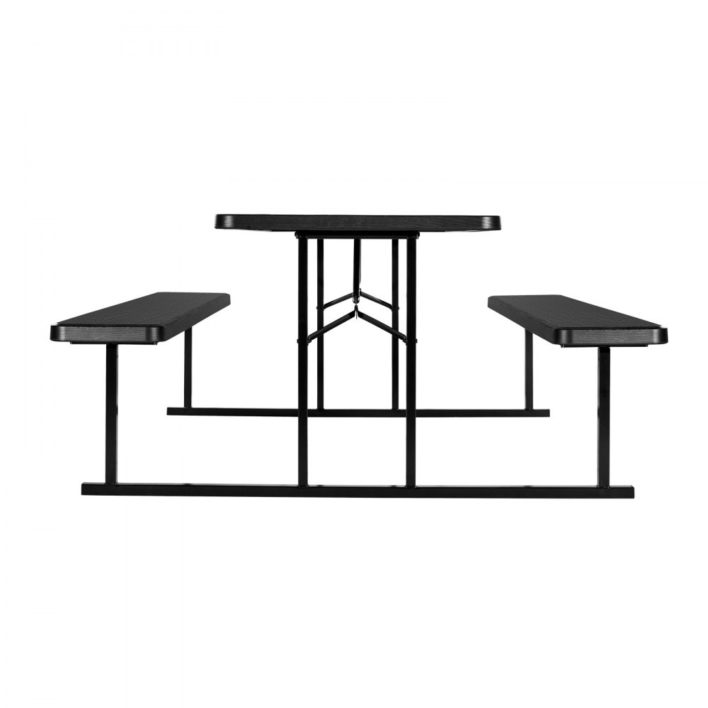 VEVOR Foldable Picnic Table, 6 FT Folding Picnic Tables with Benches, Steel Outdoor Bench Set with Umbrella Hole, Large Outside Dining Table for Patio Garden Yard Poolside (Black)