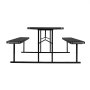 VEVOR Foldable Picnic Table, 6 FT Folding Picnic Tables with Benches, Steel Outdoor Bench Set with Umbrella Hole, Large Outside Dining Table for Patio Garden Yard Poolside (Black)