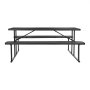 VEVOR Foldable Picnic Table, 6 FT Folding Picnic Tables with Benches, Steel Outdoor Bench Set with Umbrella Hole, Large Outside Dining Table for Patio Garden Yard Poolside (Black)