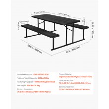 VEVOR Picnic Table Foldable Steel Camping Table Chair Garden Indoor Outdoor