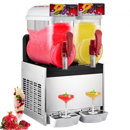 VEVOR Commercial Frozen Drink Slush Machine 2 x15L Slushy Machine Frozen Drink Slush Making Machine 2 Cylinder Snow Melting Machine for Commercial and Home Use