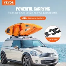 VEVOR Kayak Roof Rack 1 Pair J-Bar, Soft Roof Rack, Top Mount Tie Down, Carrier for kayak, Surf Board, Canoe, SUP, Ski Board, Mount on Car, SUV, Truck, 2 Kayaks