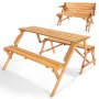 2-in-1 Transforming Interchangeable Picnic Table Wooden Table Bench Set Outdoor