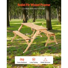 2-in-1 Transforming Interchangeable Picnic Table Wooden Table Bench Set Outdoor