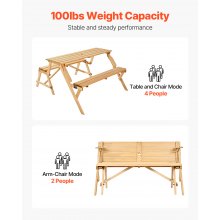 2-in-1 Transforming Interchangeable Picnic Table Wooden Table Bench Set Outdoor